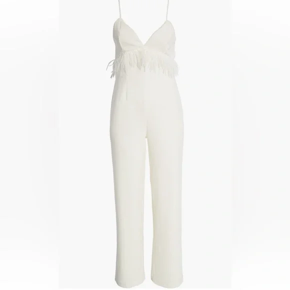NWT SAYLOR Krysta Feather Bridal Wedding Reception Formal Jumpsuit White Large - Picture 3 of 4
